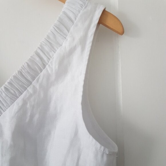 SANCIA 100% Europian Flax Linen V Neck Cropped White Top Sz S - Picture 3 of 9